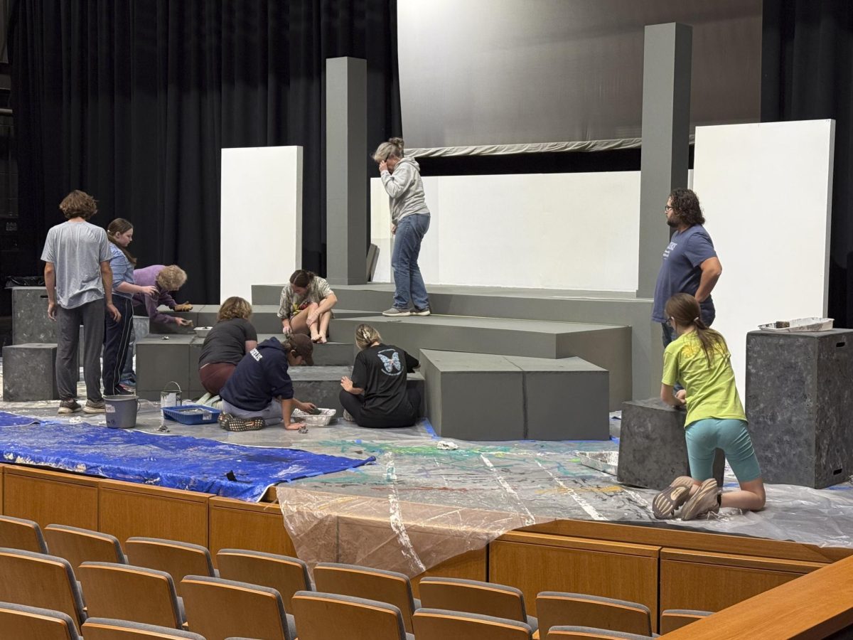 Cast and crew help build the set for the upcoming fall play, She Kills Monsters.